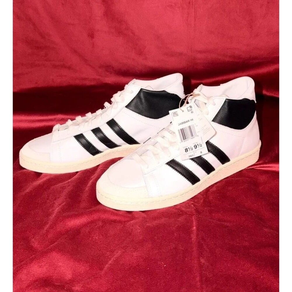 NWT Adidas Jabbar HI white leather high tops with black stripes